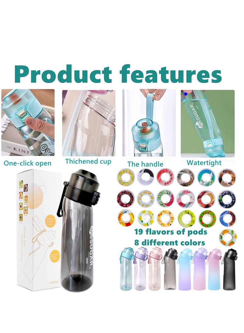 Sports Air Water Bottle BPA Free Starter up Set Drinking Bottles 650ML Fruit Fragrance Water Bottle with 7 Flavour pods%0 Sugar Water Cup for Gym and Outdoor Gift (Pink)