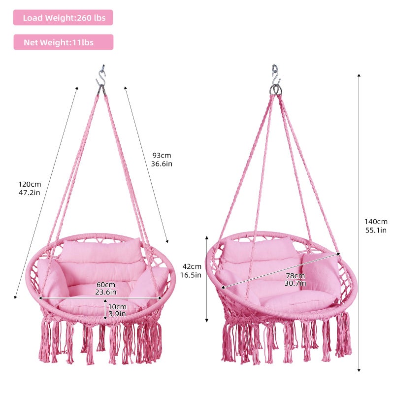 Goutime Hammock Chair, Macrame Hanging Swing Chairs with Cushion and Hardware Kit,Adult Boho Swings for Outside,Patio,Balcony,Bedroom (Pink) - Image 2