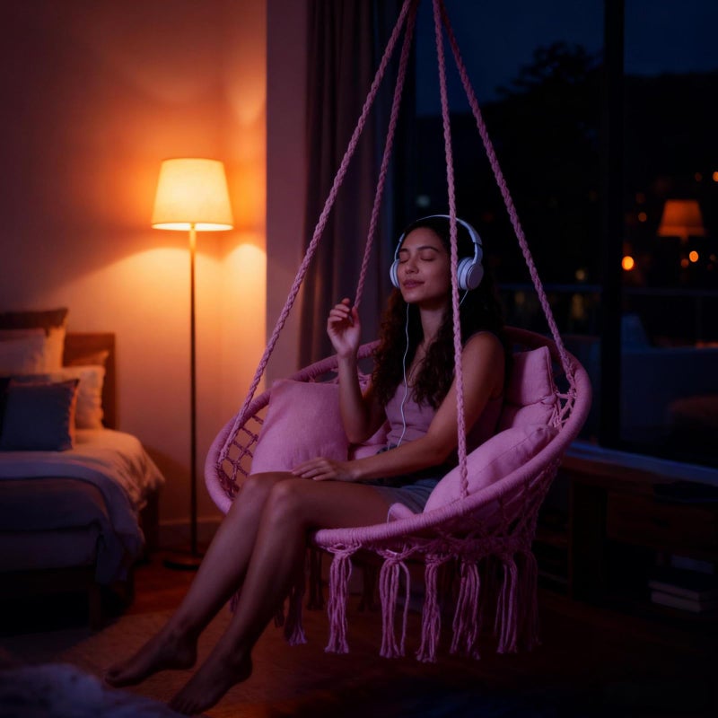 Goutime Hammock Chair, Macrame Hanging Swing Chairs with Cushion and Hardware Kit,Adult Boho Swings for Outside,Patio,Balcony,Bedroom (Pink) - Image 4
