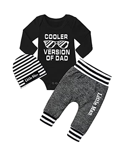 Fommy Baby Boy Clothes 0-3 Months Fall Winter Outfits Cooler Version Of Dad Print Romper Long Pants Hats Cute Boy Baby Clothes Outfits Set - Image 1