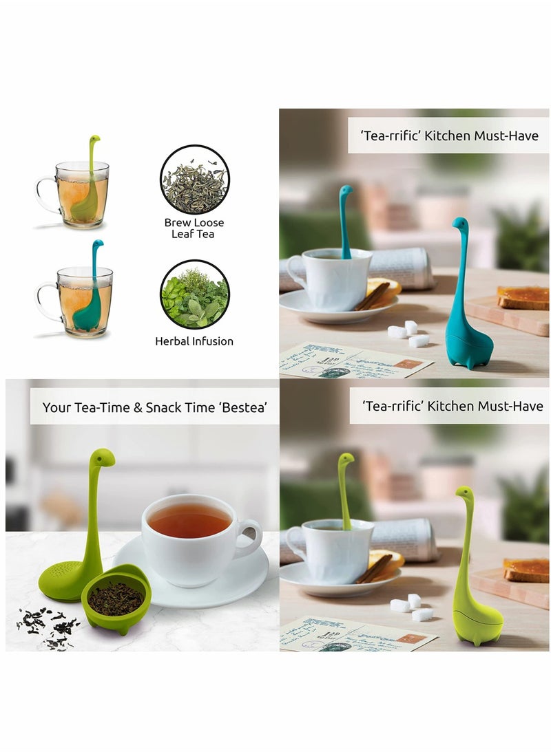 SYOSI - Turquoise Ladle Green Cute Tea Infuser Strainer with Steeping Spoon Cute Tea Gifts Long Handle Neck Ball Body Lake Monster Silicone Tea Infuser for Herbal Tea - Image 1