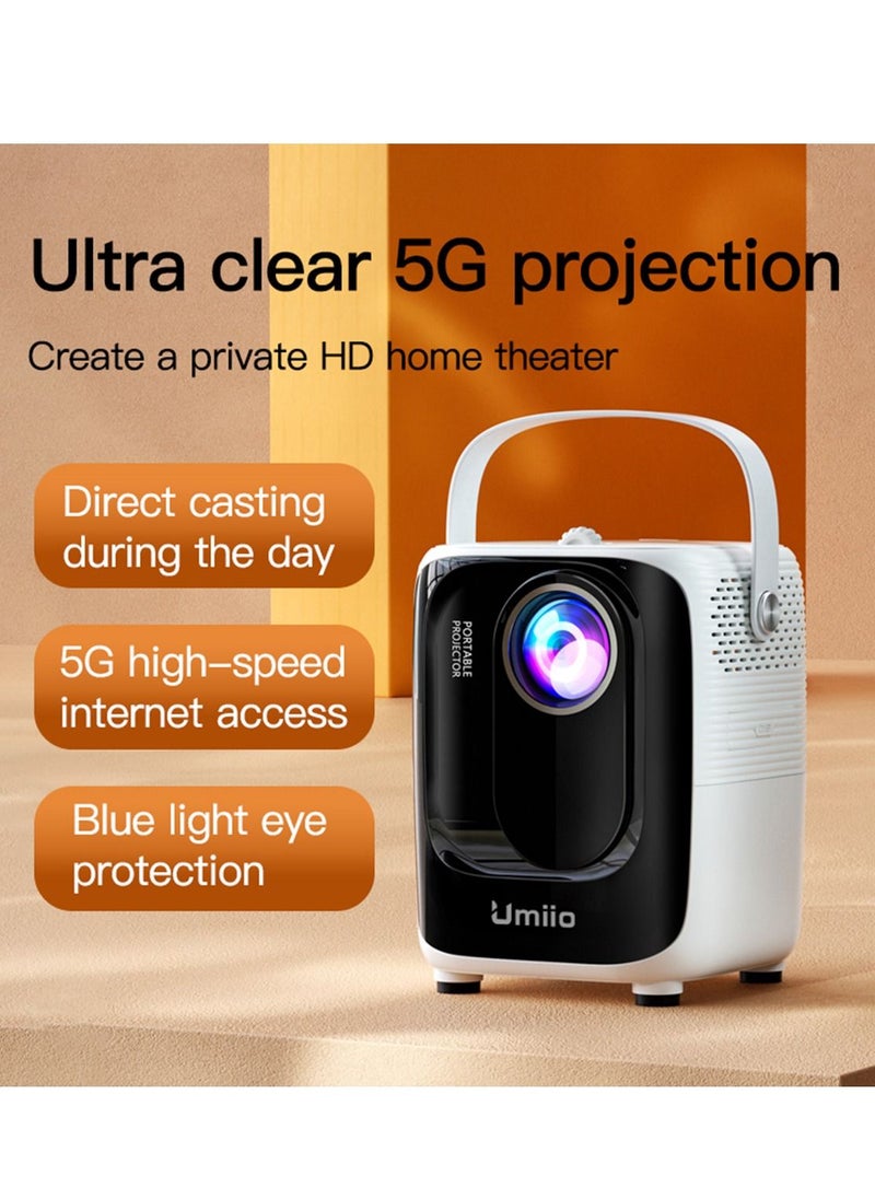 Android Video Projector Supports 5G WiFi Bluetooth, Ultra HD Supported,Portable Movie Projector Compatible With IOS and Android Phones With Stand