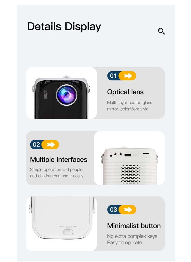 Android Video Projector Supports 5G WiFi Bluetooth, Ultra HD Supported,Portable Movie Projector Compatible With IOS and Android Phones With Stand