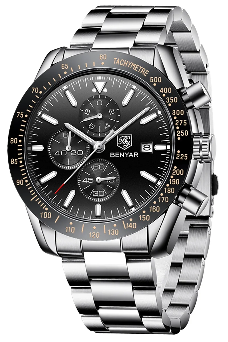 بينيار من قبل Benyar الرجال ووتش التناظرية الكوارتز توقيت الرجال ووتش للماء العمل التجاري الرياضة الترفيهية الكلاسيكية الفولاذ المقاوم للصدأ اللباس الرجال ووتش هدية أنيقة