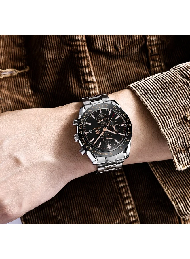 بينيار من قبل Benyar الرجال ووتش التناظرية الكوارتز توقيت الرجال ووتش للماء العمل التجاري الرياضة الترفيهية الكلاسيكية الفولاذ المقاوم للصدأ اللباس الرجال ووتش هدية أنيقة