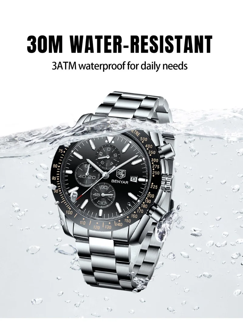 BENYAR  BY BENYAR Mens Watches Analog Quartz Chronograph Waterproof Watch for Men Business Work Sport Casual Classic Stainless Steel Dress Men's Wrist Watches Elegant Gifts for Men for Men | Best Price UAE