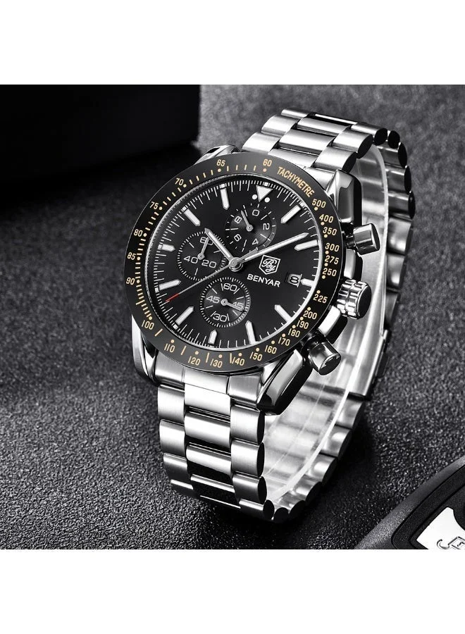 BENYAR  BY BENYAR Mens Watches Analog Quartz Chronograph Waterproof Watch for Men Business Work Sport Casual Classic Stainless Steel Dress Men's Wrist Watches Elegant Gifts for Men for Men | Best Price UAE