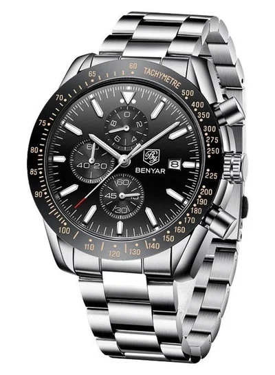 BENYAR BY BENYAR Mens Watches Analog Quartz Chronograph Waterproof Watch for Men Business Work Sport Casual Classic Stainless Steel Dress Men's Wrist Watches Elegant Gifts for Men