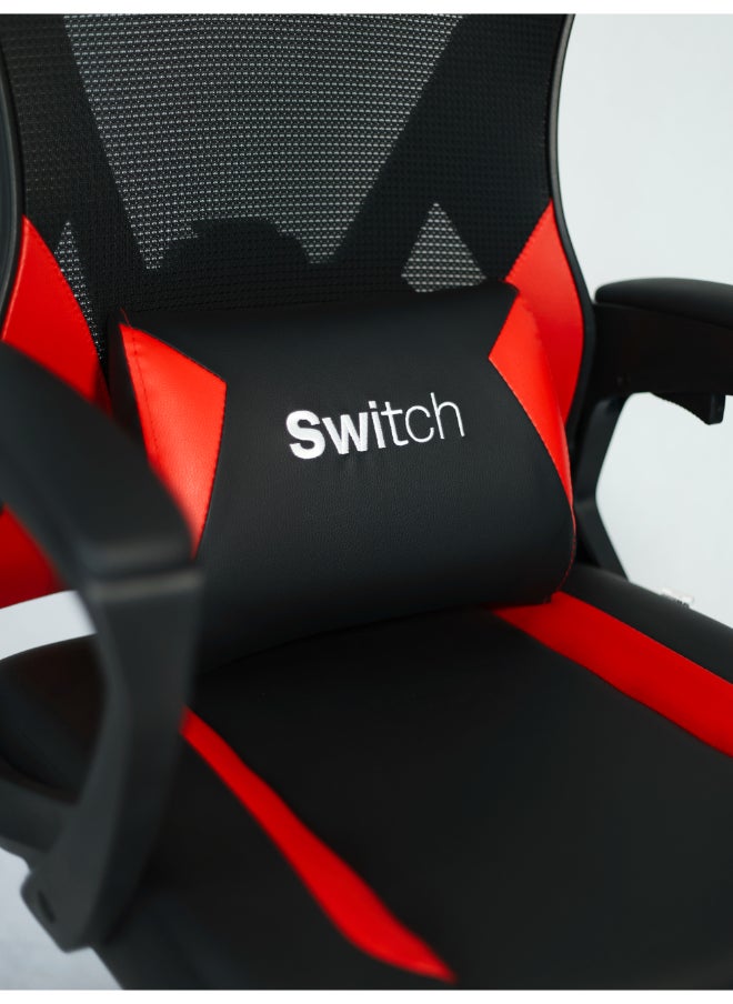 Switch - Ergonomic Home Office Chair, With Swivel Function, Height Adjustable, Comfortable Support, Breathable Mesh Fabric, Easy Assembly, Reliable and Durable, Black/Red - Image 1