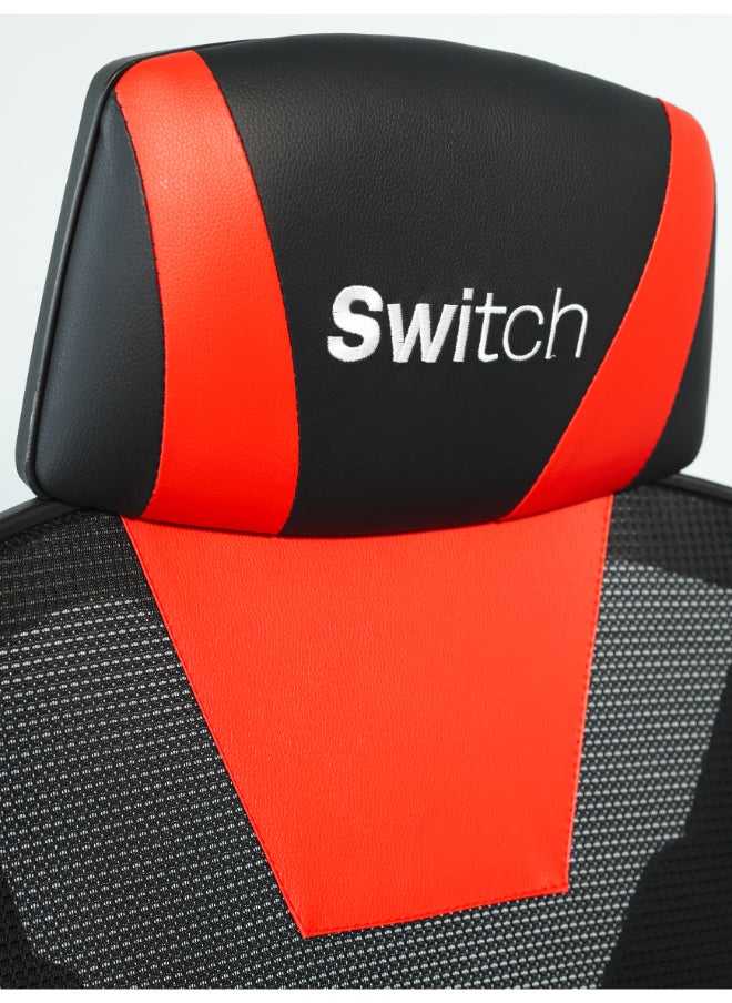 Switch - Ergonomic Home Office Chair, With Swivel Function, Height Adjustable, Comfortable Support, Breathable Mesh Fabric, Easy Assembly, Reliable and Durable, Black/Red - Image 1