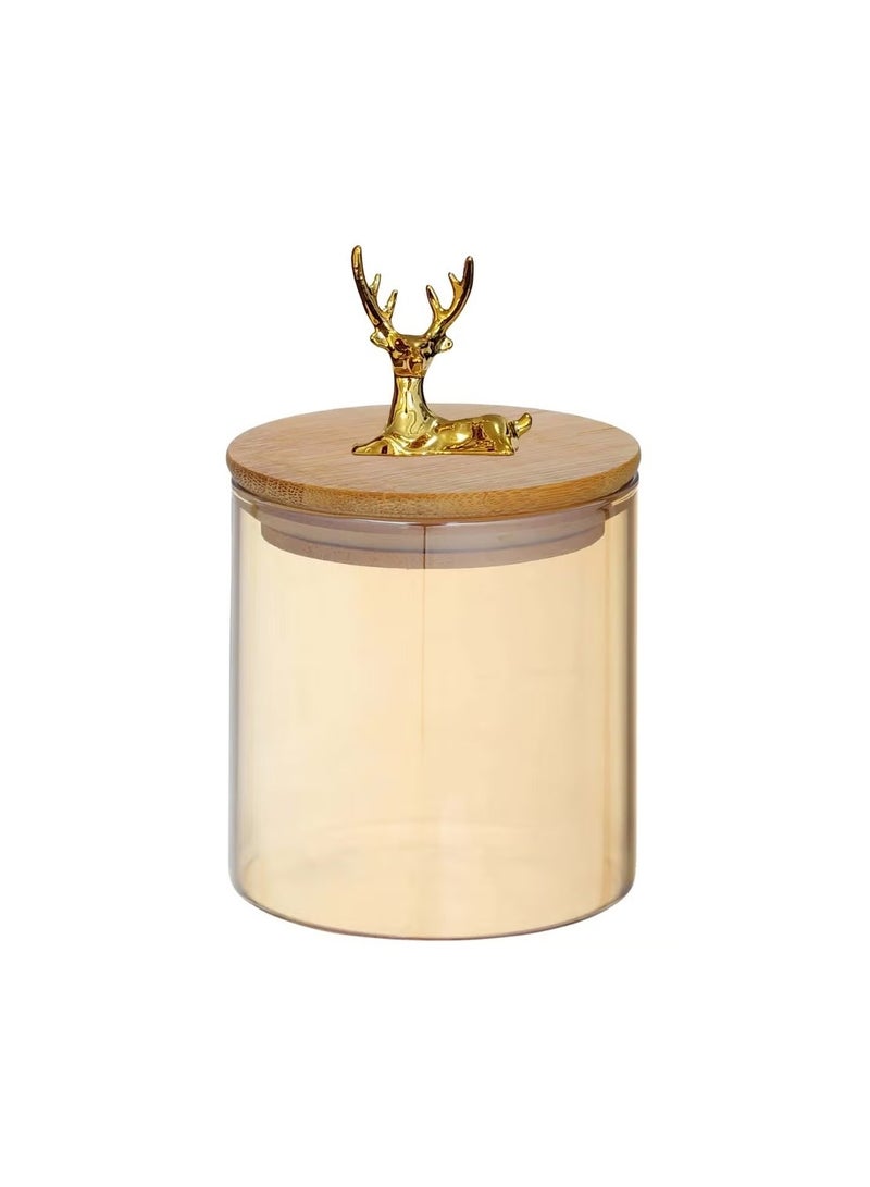 Glass Jar with Bamboo Lid Deer Shape Home Decor Tea Canister-small - Image 1