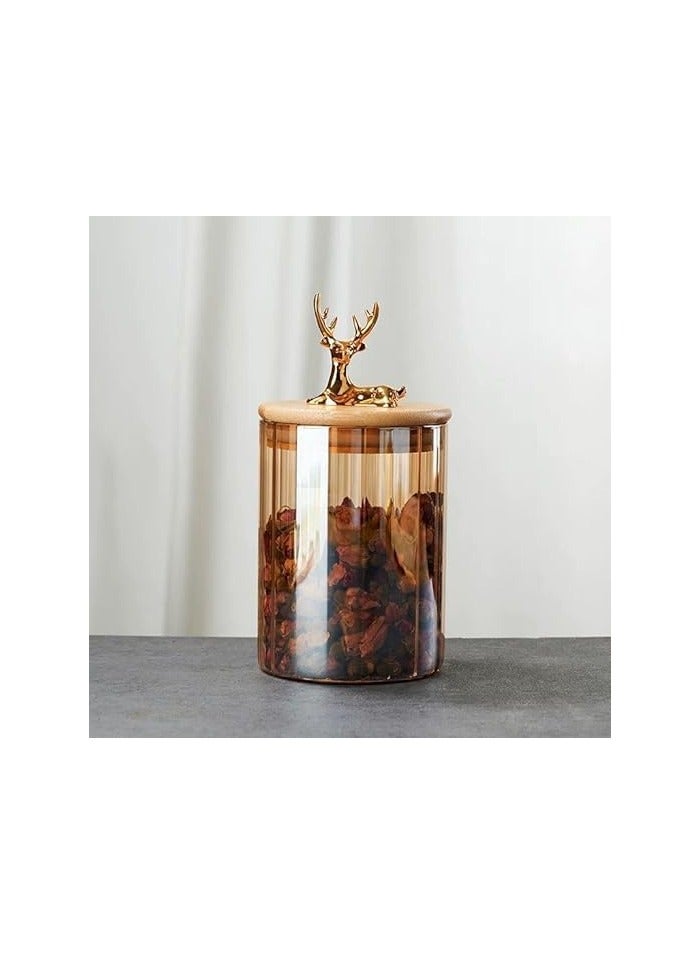 Glass Jar with Bamboo Lid Deer Shape Home Decor Tea Canister-small - Image 2