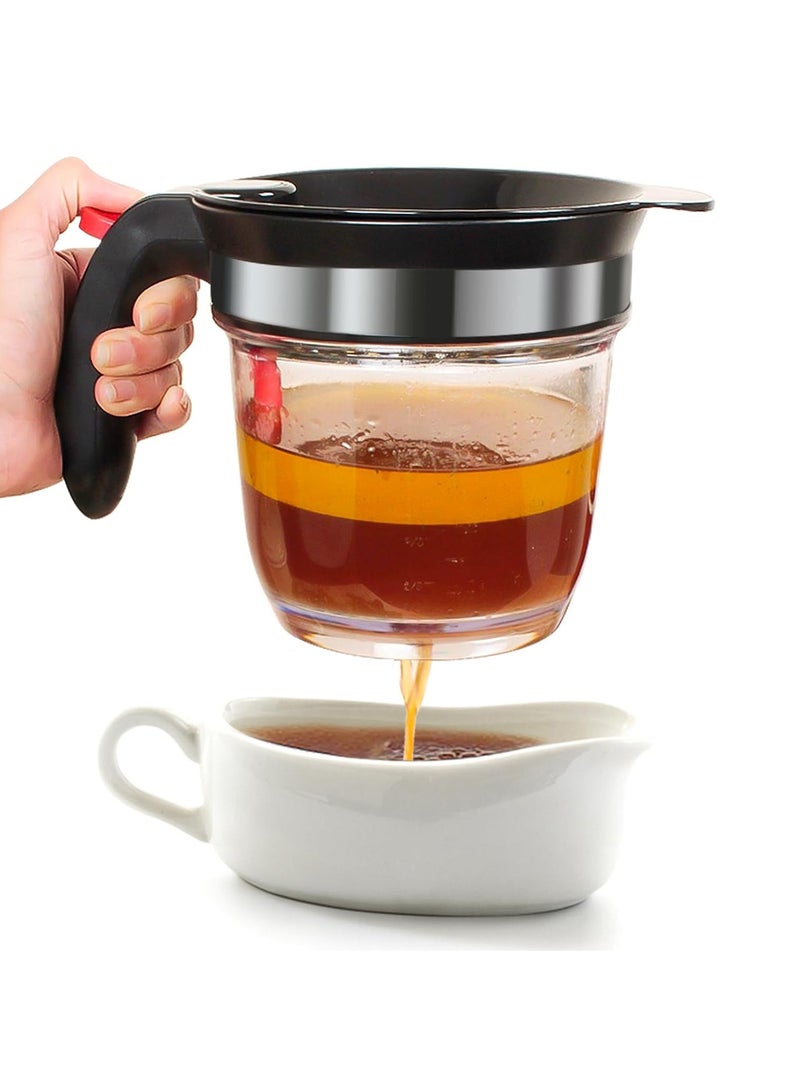ACYYH Fat Separator for cooking, 4 Cups Plastic Fat Strainers with Bottom Release, Gravy Grease Separator, Soup Oil Separator Measuring Cup - Image 1
