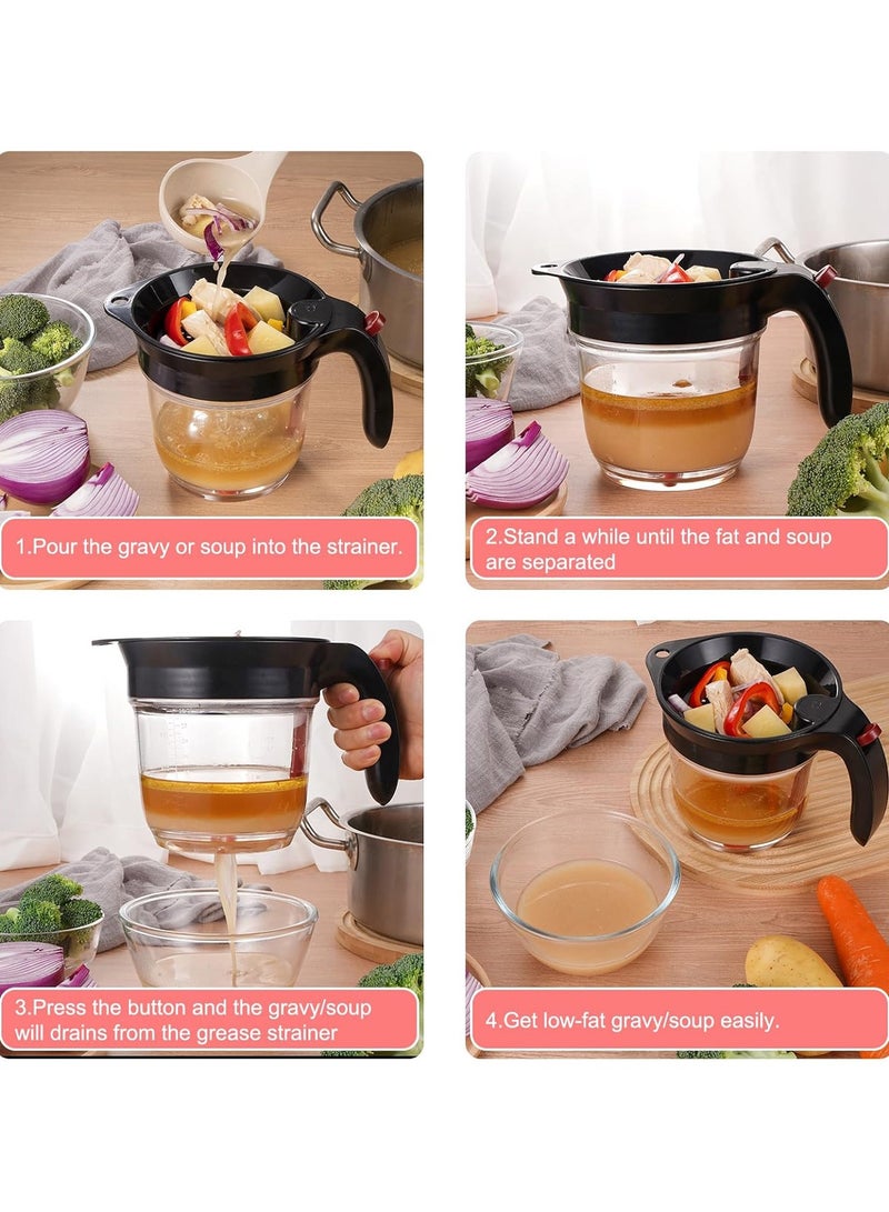 ACYYH Fat Separator for cooking, 4 Cups Plastic Fat Strainers with Bottom Release, Gravy Grease Separator, Soup Oil Separator Measuring Cup - Image 4