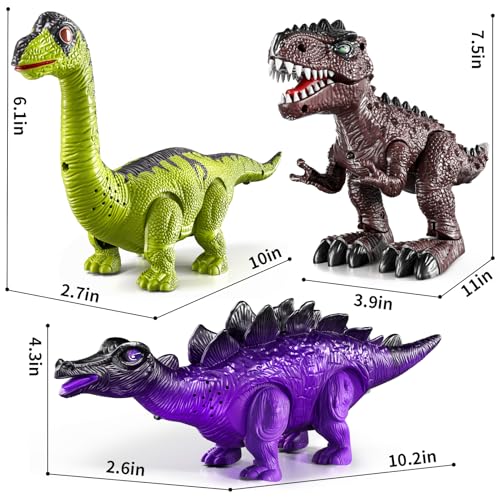 BLmukce 3Pack Electronic Walking Dinosaur Toys for Toddlers 24 Moving Dinosaurs Toys with Lights Roaring Sounds TRex Brachiosaurus Stegosaurus Xmas Birthday Gift for 2 3 4 5 6 Years Old Boys - Image 5