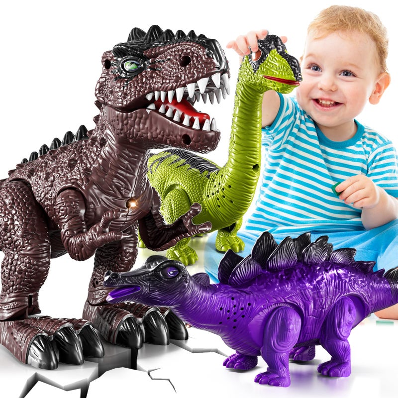 BLmukce 3Pack Electronic Walking Dinosaur Toys for Toddlers 24 Moving Dinosaurs Toys with Lights Roaring Sounds TRex Brachiosaurus Stegosaurus Xmas Birthday Gift for 2 3 4 5 6 Years Old Boys - Image 3
