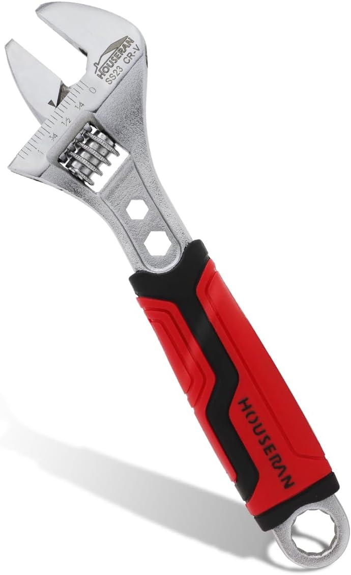 HOUSERAN مفتاح ربط قابل للتعديل بحجم 8 بوصة، مفتاح ربط قابل للتعديل بفك عريض مع مقابض مانعة للانزلاق، مفتاح ربط من فولاذ الكروم والفاناديوم للإصلاح المنزلي والأعمال اليدوية والجراج - Image 1