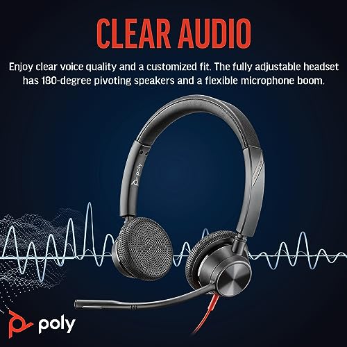 Poly سماعة رأس سلكية بولي بلاكواير 3325 (بلانترونيكس) - ذراع ميكروفون مرنة - ستيريو عالي الدقة - الاتصال بجهاز الكمبيوتر/ماك/الجوال عبر USB-C أو USB-A أو 3.5 مم - تعمل مع تيمز وزوم - حصرية أمازون - Image 2