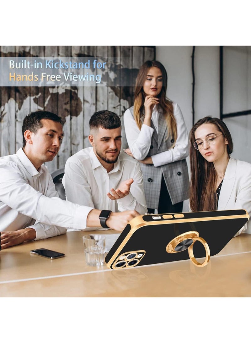 WRISTWISE Case Cover for iPhone 11 Pro Max with Ring Stand, 360° Rotatable Ring Holder Magnetic Kickstand Gold Edge Slim Soft TPU Shockproof Protective Cover Case for Women Men, Black - Image 4