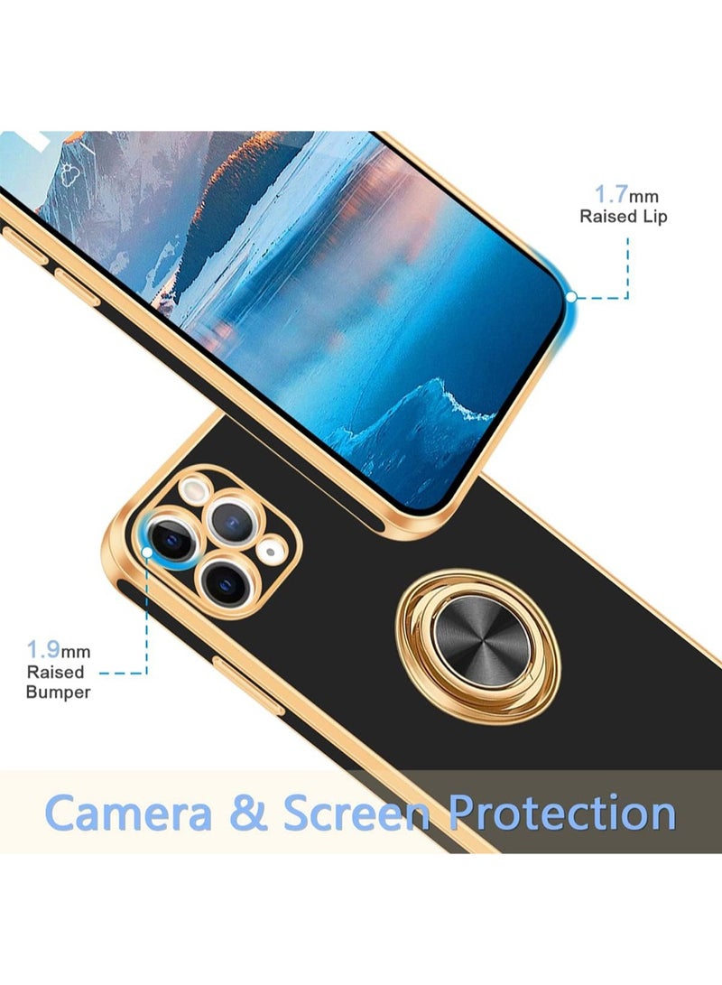 WRISTWISE Case Cover for iPhone 11 Pro Max with Ring Stand, 360° Rotatable Ring Holder Magnetic Kickstand Gold Edge Slim Soft TPU Shockproof Protective Cover Case for Women Men, Black - Image 5