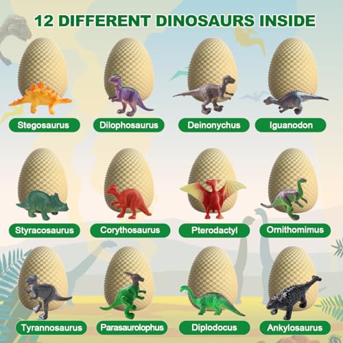 EARTH'SCODE Dinosaur Eggs Excavation Dig Kit, 12 Dino Egg with 12 Cute Unique Dinosaurs Inside Toys for Best Holiday & Birthday Archaeology Science STEM Crafts Gifts for Kids 3-12 Years Old - Image 3