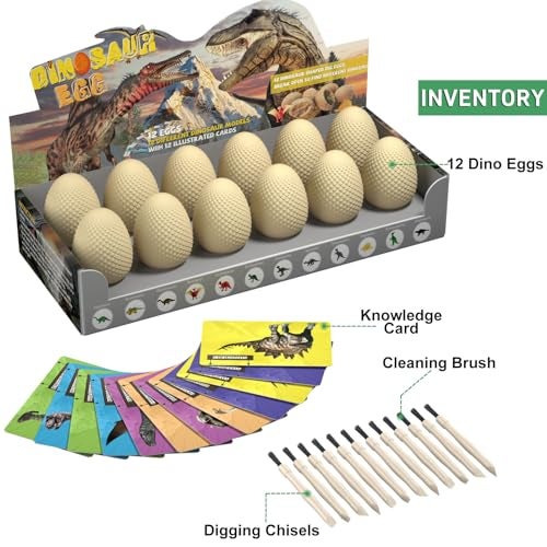 EARTH'SCODE Dinosaur Eggs Excavation Dig Kit, 12 Dino Egg with 12 Cute Unique Dinosaurs Inside Toys for Best Holiday & Birthday Archaeology Science STEM Crafts Gifts for Kids 3-12 Years Old - Image 2