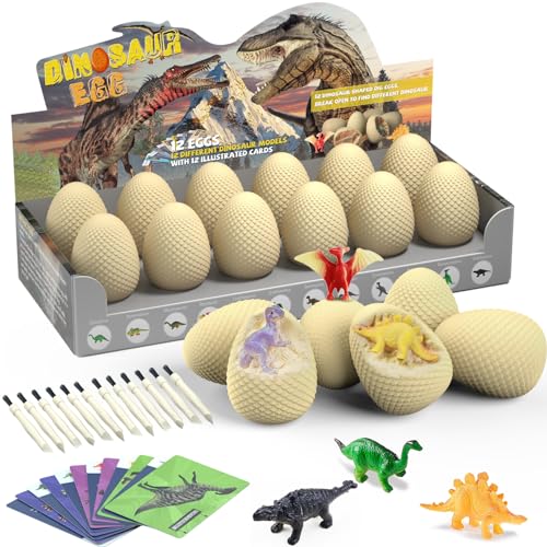 EARTH'SCODE Dinosaur Eggs Excavation Dig Kit, 12 Dino Egg with 12 Cute Unique Dinosaurs Inside Toys for Best Holiday & Birthday Archaeology Science STEM Crafts Gifts for Kids 3-12 Years Old - Image 1