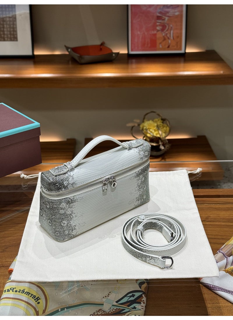 Generic - LP19 Genuine Leather Gigi Bag Lunchbox Style Womens Handbag White lizard pattern first layer cowhide - Image 1