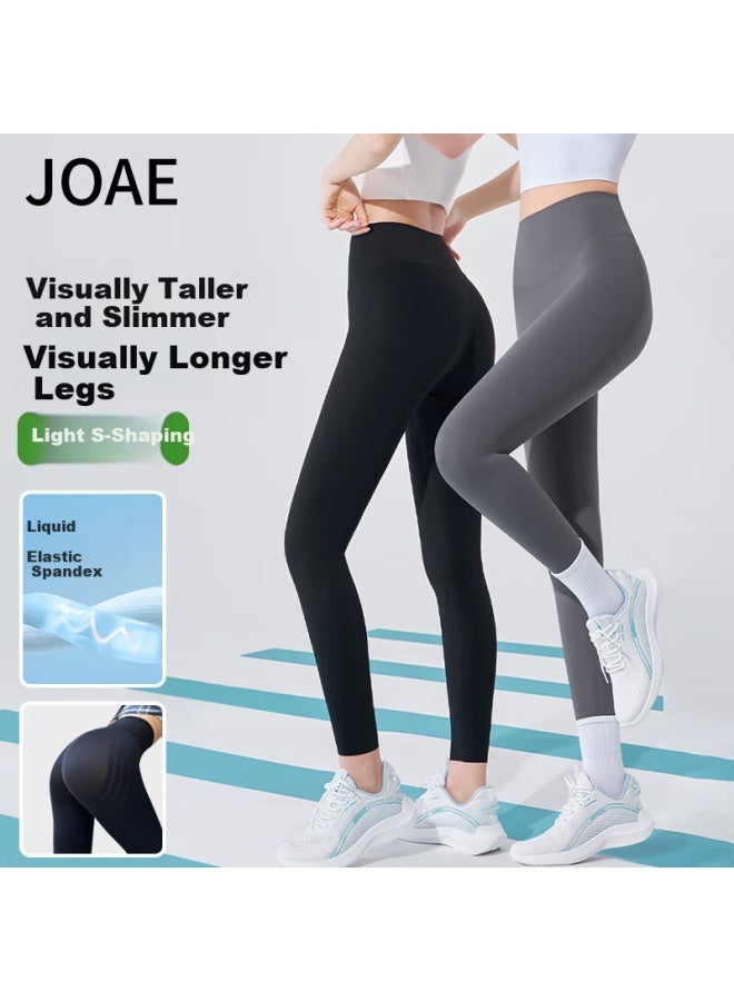 Joae Liquid Spandex Shaping Women's Sharkskin High-waist Slimming Lightweight Bare-feel Yoga Pants Dark Gray - Image 1
