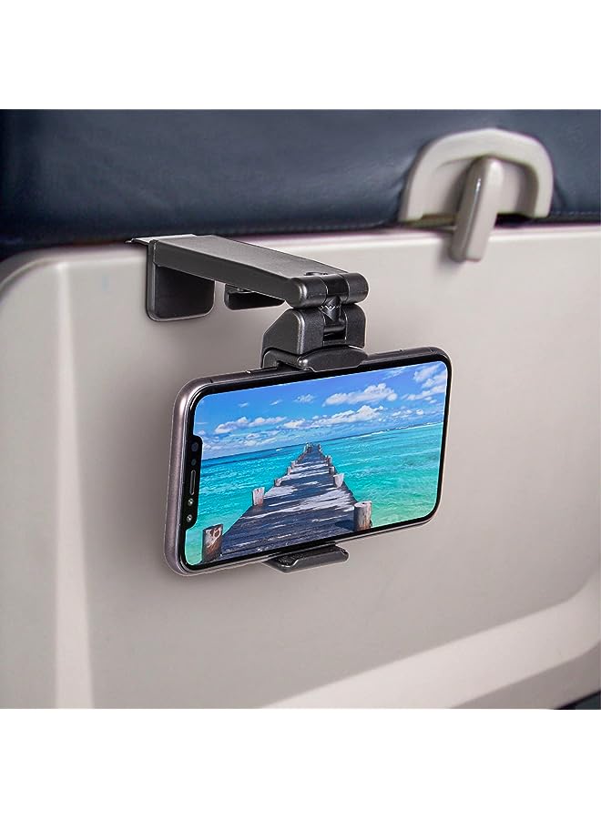 Perilogics Airplane in Flight Phone Mount. Handsfree Phone Holder for Desk with Multi-Directional Dual 360 Degree Rotation. Pocket Size Travel Essential Accessory for Flying. US Patented and Protected. - Image 1