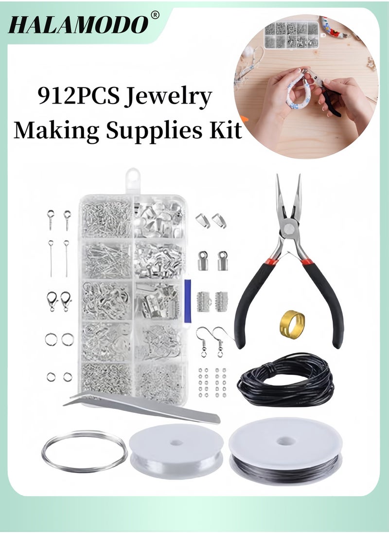HALAMODO 912PCS Jewelry Making Supplies Kit with Accessories & Jewelry Pliers & Findings & Beading Wires & Open Jump Rings for Adults and Beginners  - Image 1