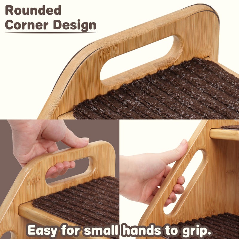 AMBIRD Wooden Step Stool with Washable and Removable Mats, Toddler Step Stools 300 lbs Capacity with Non-Slip Pads and Handles, Kid Step Stool for Kitchen, Bathroom, Bedroom (Natural with Brown Mats) - Image 4