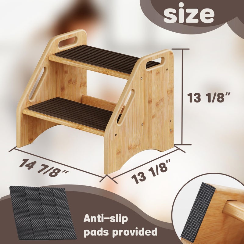 AMBIRD Wooden Step Stool with Washable and Removable Mats, Toddler Step Stools 300 lbs Capacity with Non-Slip Pads and Handles, Kid Step Stool for Kitchen, Bathroom, Bedroom (Natural with Brown Mats) - Image 5