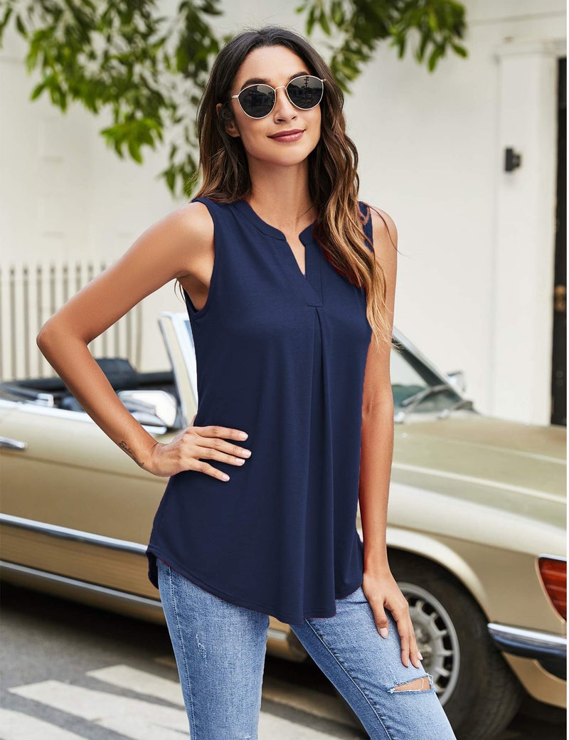 Newchoice Womens Summer Tops Casual Sleeveless Blouse V Neck Work Shirts Plus Size Tank Tops (Navy Blue, XXL) - Image 4