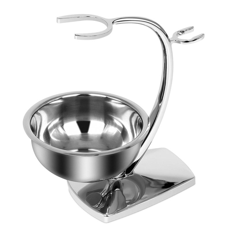 Linkidea Universal Safety Razor Brush Stand with Shaving Bowl, Men's Stainless Steel Grooming Holder and Soap Bowl for Bathroom, Compatible with Gillette Vector 3 (Silver) - Image 1