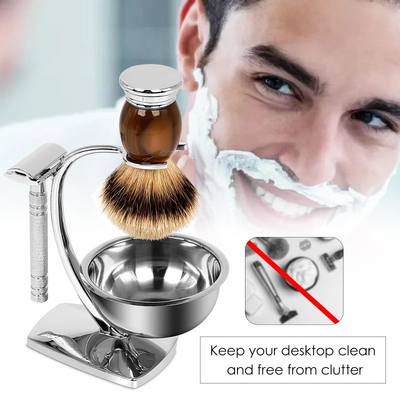 Linkidea Universal Safety Razor Brush Stand with Shaving Bowl, Men's Stainless Steel Grooming Holder and Soap Bowl for Bathroom, Compatible with Gillette Vector 3 (Silver) - Image 5