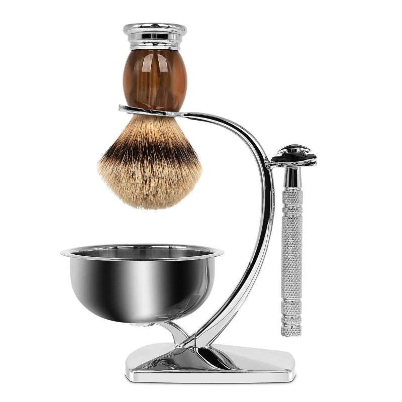 Linkidea Universal Safety Razor Brush Stand with Shaving Bowl, Men's Stainless Steel Grooming Holder and Soap Bowl for Bathroom, Compatible with Gillette Vector 3 (Silver) - Image 2