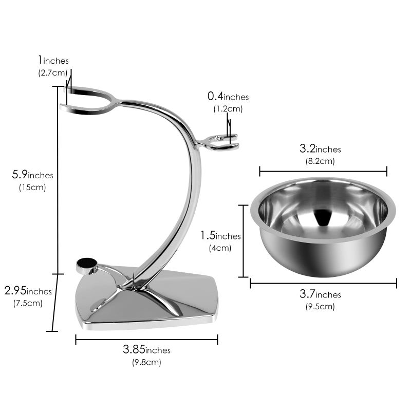 Linkidea Universal Safety Razor Brush Stand with Shaving Bowl, Men's Stainless Steel Grooming Holder and Soap Bowl for Bathroom, Compatible with Gillette Vector 3 (Silver) - Image 4