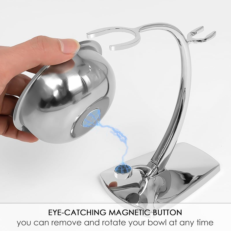 Linkidea Universal Safety Razor Brush Stand with Shaving Bowl, Men's Stainless Steel Grooming Holder and Soap Bowl for Bathroom, Compatible with Gillette Vector 3 (Silver) - Image 3