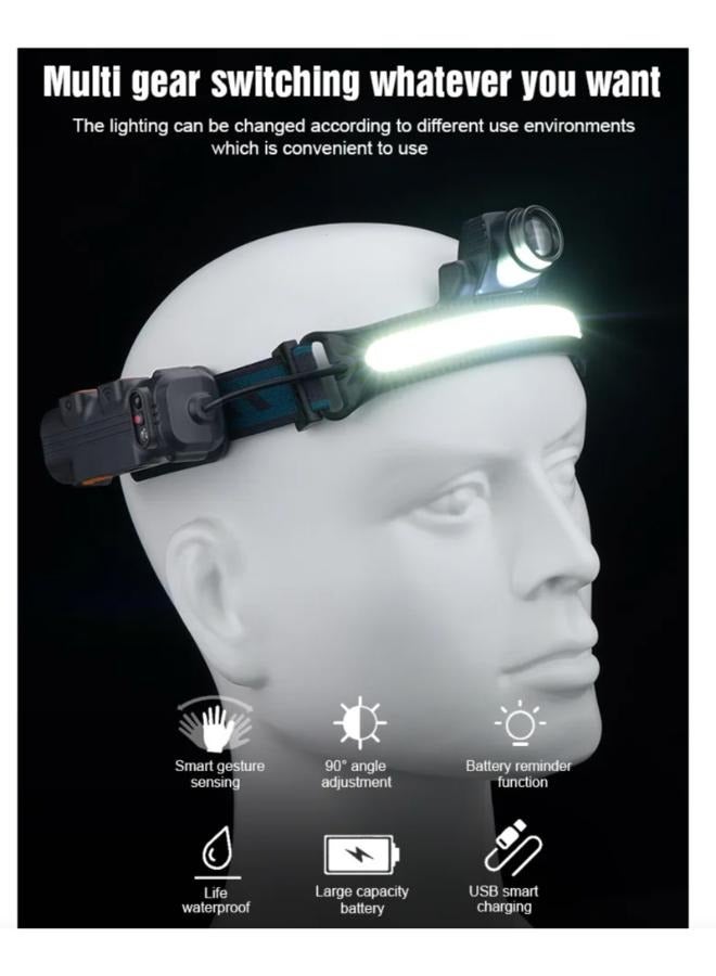 LED رئيس مصباح USB قابلة للشحن جديد الاستشعار كشافات مقاوم للماء 6 طرق المحمولة الشعلة مصباح يدوي W6782 - Image 3