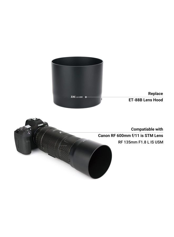JJC Lens Hood for Canon RF 135mm F1.8 L is USM and RF 600mm F11 is STM Lens,RF 135mm RF 600mm Lens Hood Reversible Lens Shade Replace Canon ET-88B Hood, Compatible with 82mm Filters and 82mm Lens Cap - Image 2