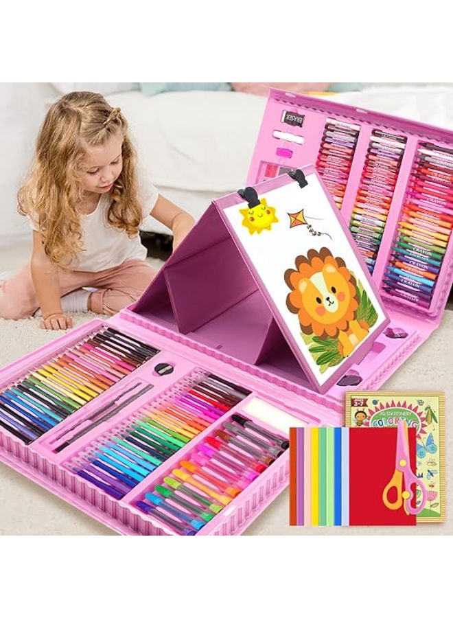 208 PCS Art Supplies,Drawing Art Kit for Kids Girls Boys Teens Artist, Art Set Case with Trifold Easel, Includes Oil Pastels, Crayons, Colored Pencils, Coloring Book, Scissors, Origami Paper 40 Sheets - Image 1