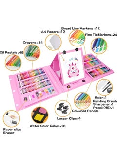 Generic 208 PCS Art Supplies,Drawing Art Kit for Kids Girls Boys Teens Artist, Art Set Case with Trifold Easel, Includes Oil Pastels, Crayons, Colored Pencils, Coloring Book, Scissors, Origami Paper 40 Sheets  - Image 2