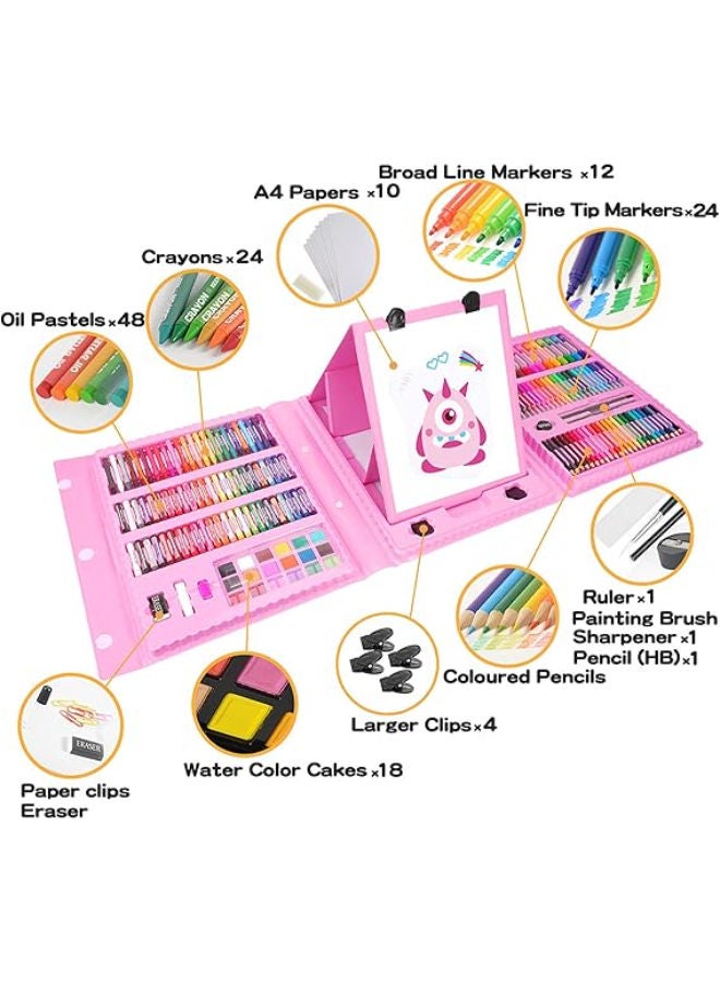 208 PCS Art Supplies,Drawing Art Kit for Kids Girls Boys Teens Artist, Art Set Case with Trifold Easel, Includes Oil Pastels, Crayons, Colored Pencils, Coloring Book, Scissors, Origami Paper 40 Sheets - Image 2