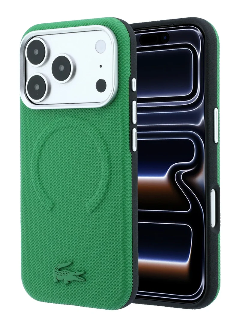 Lacoste MagSafe PU Leather Hard Case for iPhone 18 Pro Max, Petit Pique Embossed Slim Protective Cover