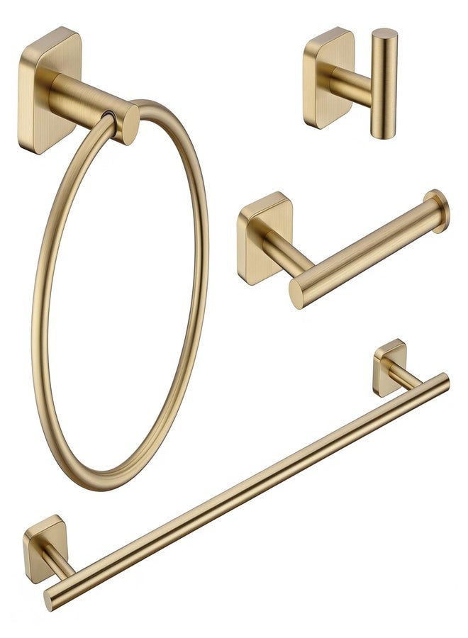 TRUSTMI Brushed Gold Towel Bar Set 4 Piece - Bathroom Hardware with 23.6" Towel Bar, Towel Ring, Toilet Paper Holder, Robe Hook - Stainless Steel Wall Mounted for Master & Guest Bath - Image 1