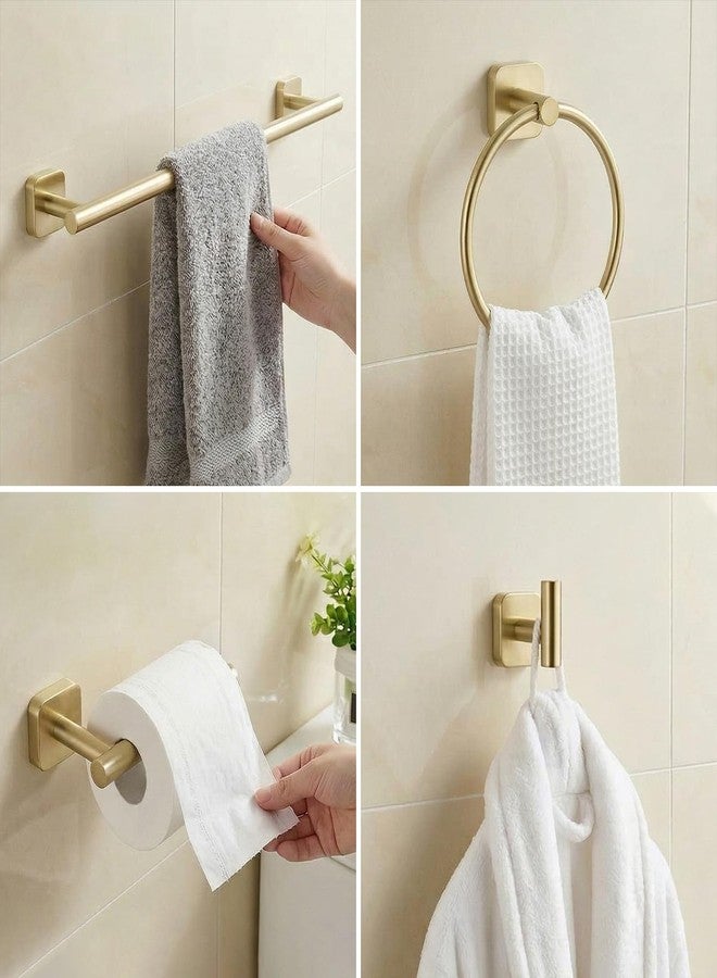 TRUSTMI Brushed Gold Towel Bar Set 4 Piece - Bathroom Hardware with 23.6" Towel Bar, Towel Ring, Toilet Paper Holder, Robe Hook - Stainless Steel Wall Mounted for Master & Guest Bath - Image 2