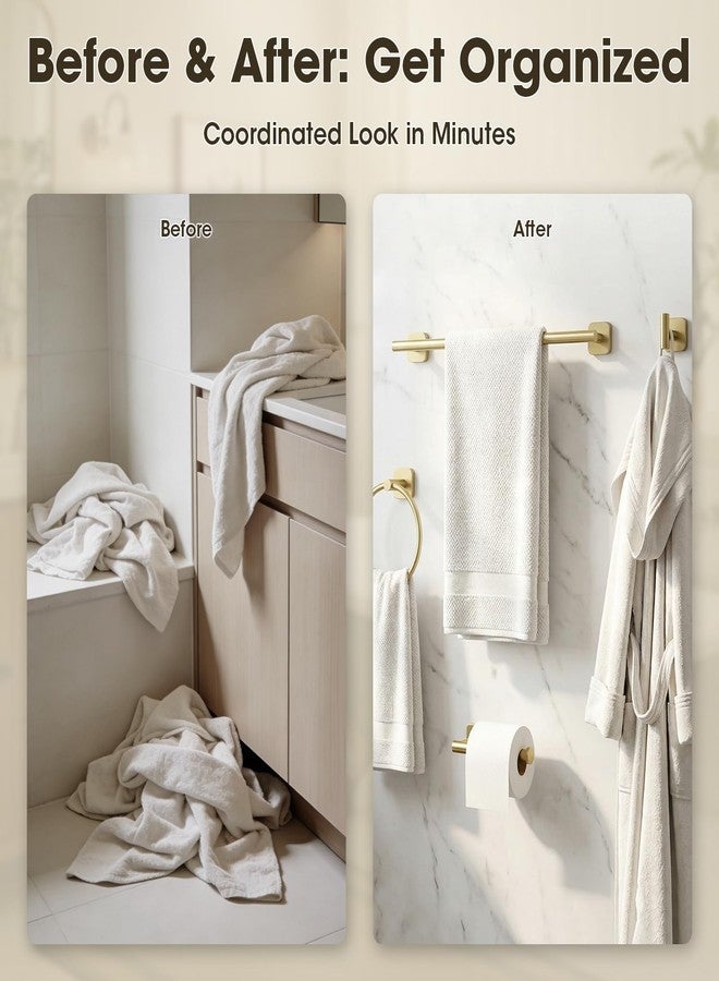 TRUSTMI Brushed Gold Towel Bar Set 4 Piece - Bathroom Hardware with 23.6" Towel Bar, Towel Ring, Toilet Paper Holder, Robe Hook - Stainless Steel Wall Mounted for Master & Guest Bath - Image 4