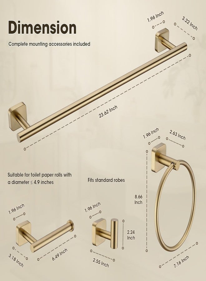 TRUSTMI Brushed Gold Towel Bar Set 4 Piece - Bathroom Hardware with 23.6" Towel Bar, Towel Ring, Toilet Paper Holder, Robe Hook - Stainless Steel Wall Mounted for Master & Guest Bath - Image 5