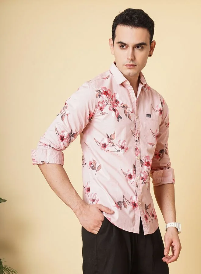 The Indian Garage Co Men Regular Fit Floral Printed Full Sleeves Spread Collar Casual Shirt